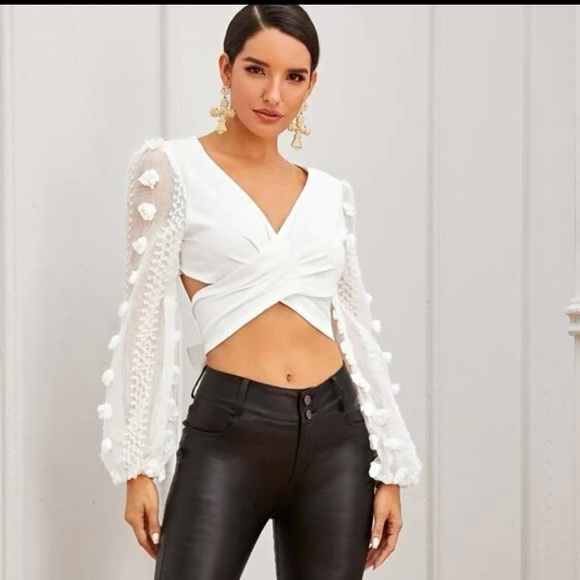 Wrap Cross Tie Back Crop Top - Picture 1 of 4